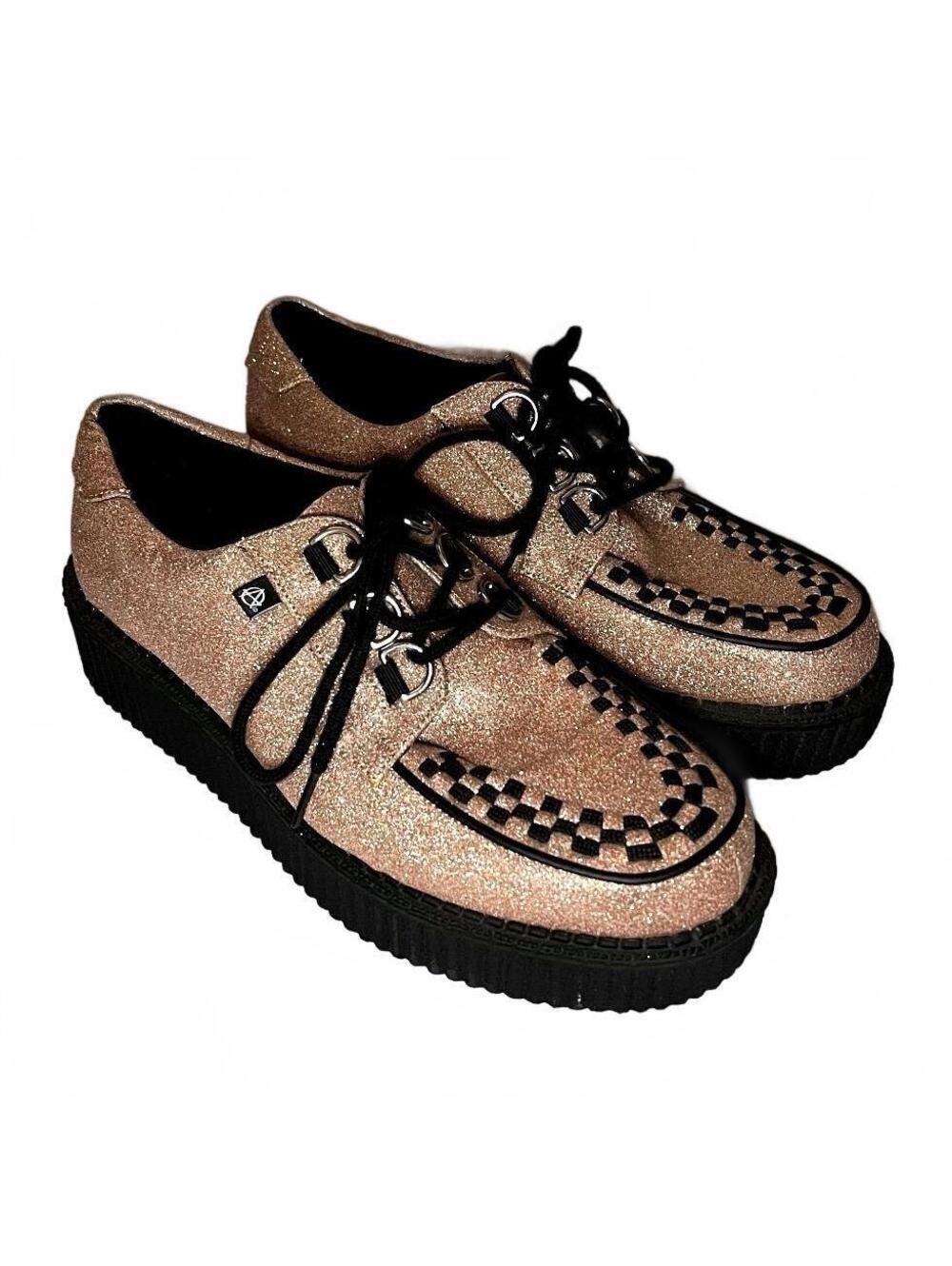 T.U.K. Anarchic Rose Glitter 3 D-Ring Creepers T2266 Men’s 6 Women’s 8